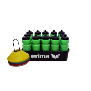 Erima Trinkflaschenset mit 12 Flaschen in Gr&uuml;n + 24er Set Markierungsh&uuml;tchen
