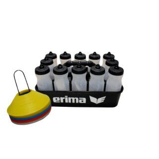 Erima Trinkflaschenset mit 12 Flaschen transparent + 24er Set Markierungsh&uuml;tchen